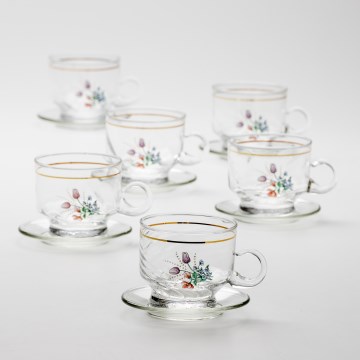 Set 6x tazza di vetro con piattino limpido bouquet n.5