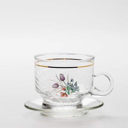 Set 6x tazza di vetro con piattino limpido bouquet n.5