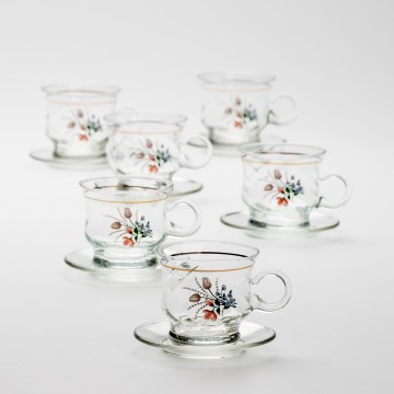 Set 6x tazza di vetro con piattino limpido bouquet no 3