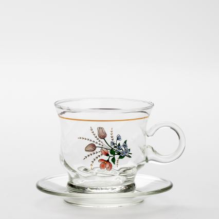 Set 6x tazza di vetro con piattino limpido bouquet no 3