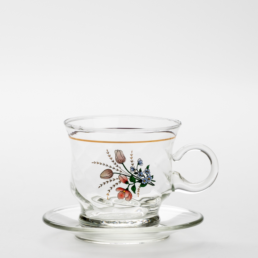 Set 6x tazza di vetro con piattino limpido bouquet no 3