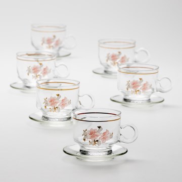Set 6x tazza di vetro con piattino limpido bouquet no 6