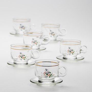 Set 6x tazza di vetro con piattino limpido bouquet no 8
