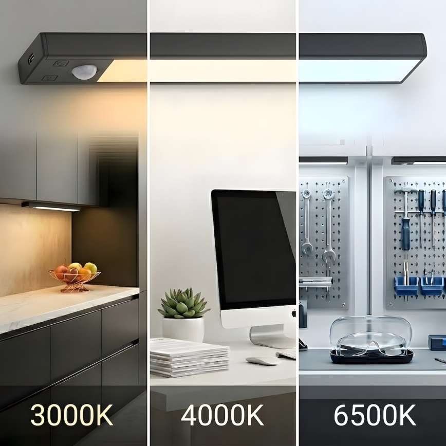 Set da 2 luci ricaricabili a LED per mobili con sensore di movimento e sensore crepuscolare VIRO LED/1,2W/3,7V 800 mAh 3000/4000/6500K 30 cm nero