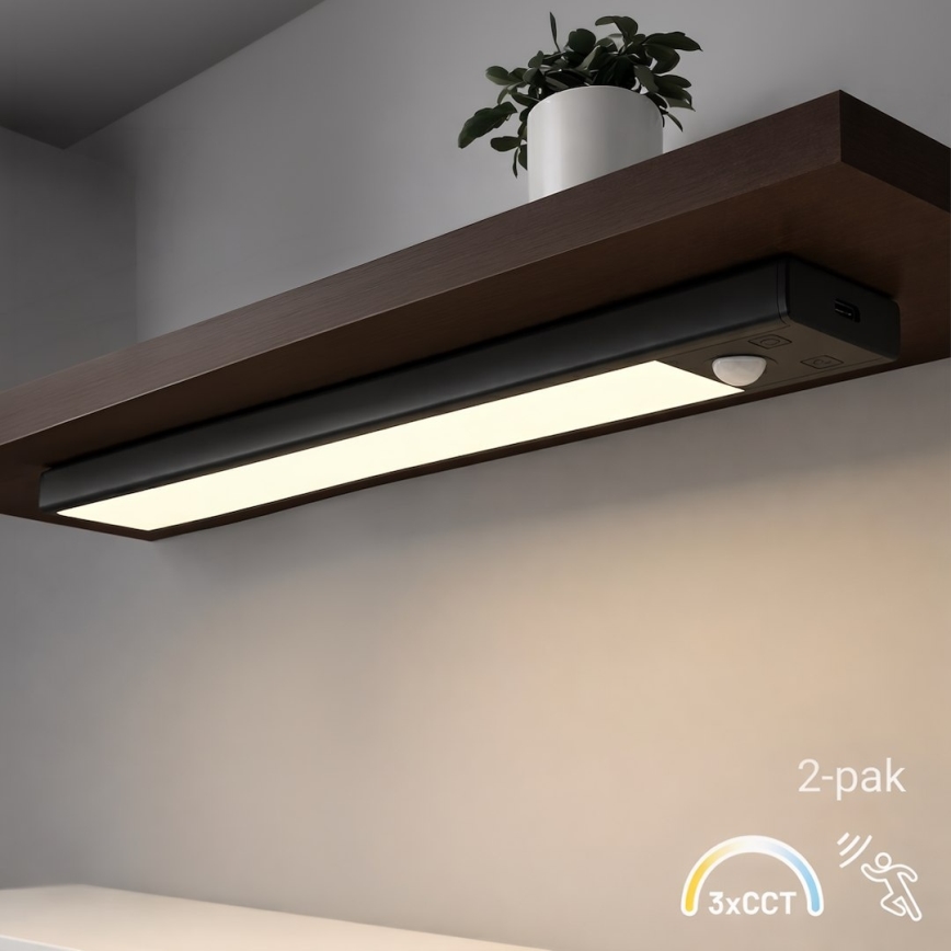 Set da 2 luci ricaricabili a LED per mobili con sensore di movimento e sensore crepuscolare VIRO LED/1,2W/3,7V 800 mAh 3000/4000/6500K 30 cm nero