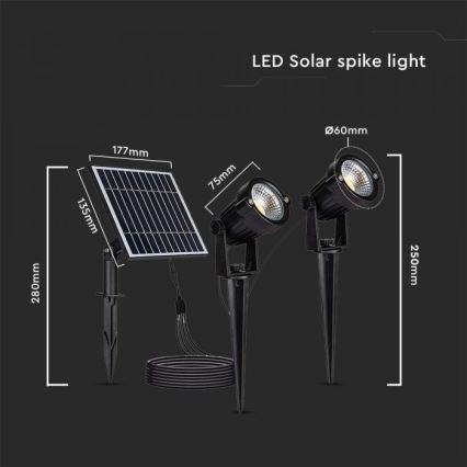 Set da 2 lampade solari da esterno LED 2xLED/1,2W/3,7V IP65 3000K 4000 mAh