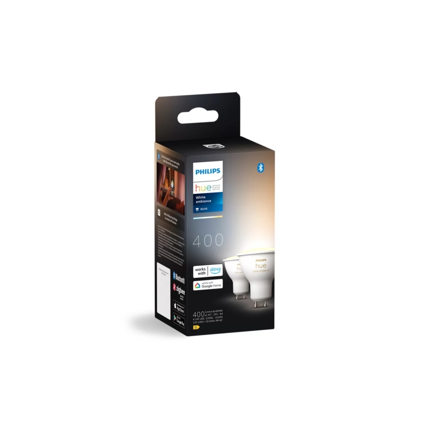 Set da 2 lampadine LED dimmerabili Philips Hue WHITE AMBIANCE GU10/4,2W/230V 2200-6500K + Hue Bridge