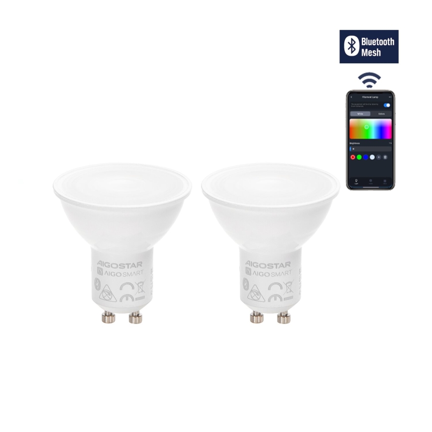 Set da 2 lampadine LED RGBW dimmerabili MESH Smart GU10/6,5W/230V 2700-6500K + telecomando - Aigostar