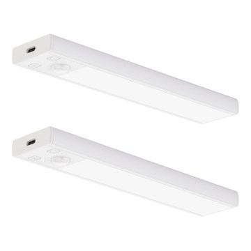 Set da 2 luci LED ricaricabili per mobili con sensore di movimento e crepuscolare VIRO LED/1W/3,7V 800 mAh 3000/4000/6500K 20 cm bianco