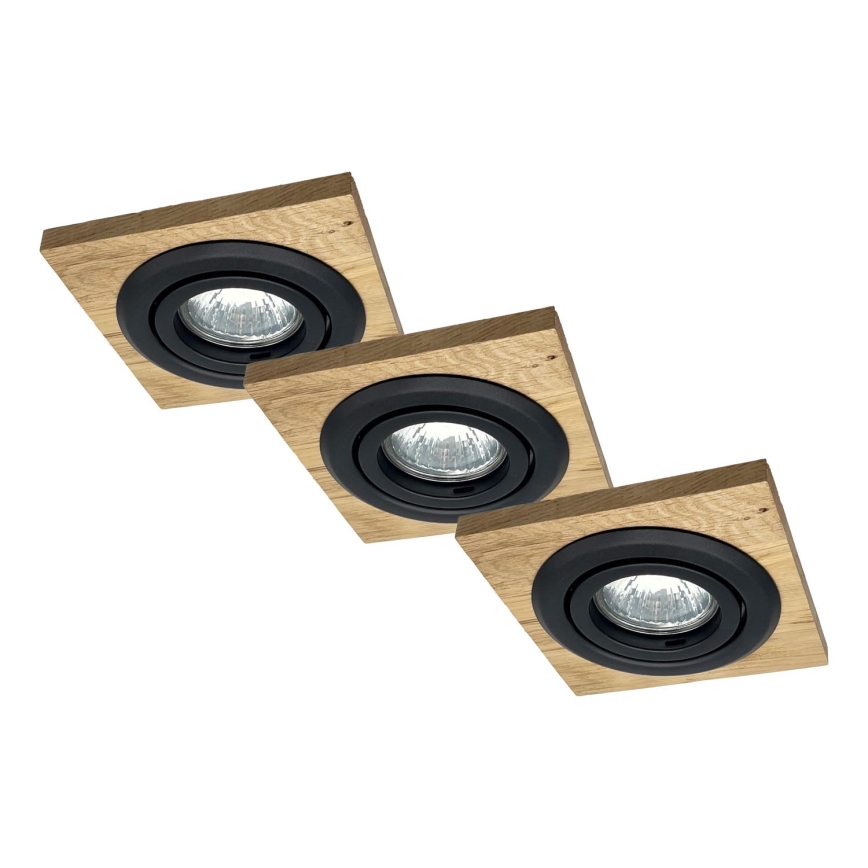 Set da 3 faretti da incasso TOBBY 1xGU10/20W/230V 11,5x11,5 cm rovere/nero