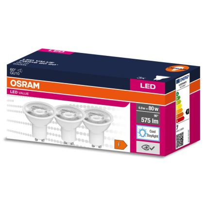 Set da 3 lampadine LED a riflettore PAR16 GU10/6,9W/230V 6500K 60° - Osram
