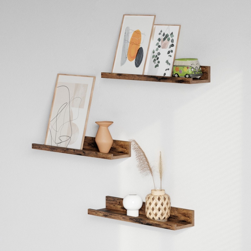 Set da 3 mensole da parete SHELFY marrone