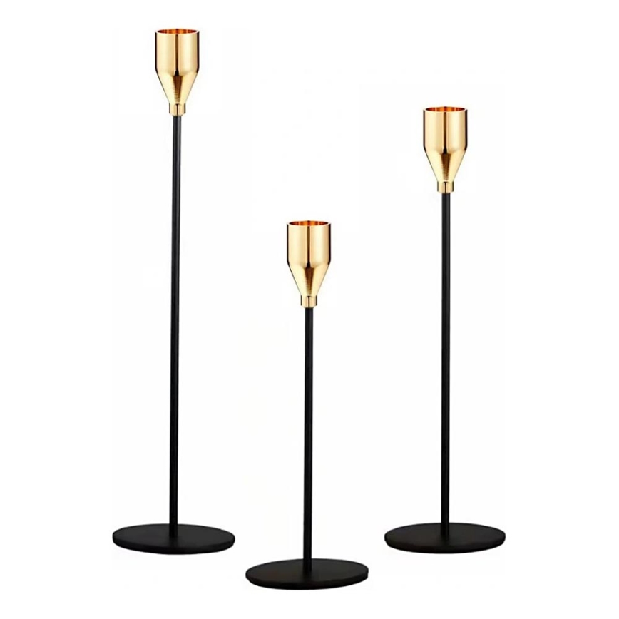Set da 3 portacandele nero/oro