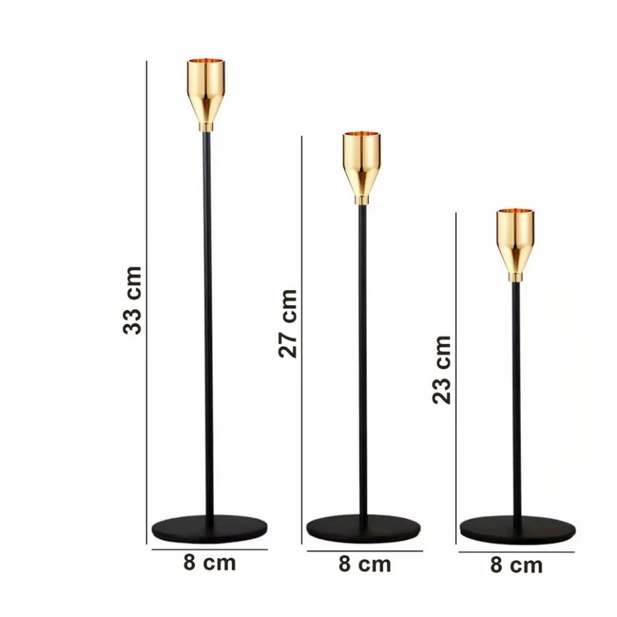 Set da 3 portacandele nero/oro