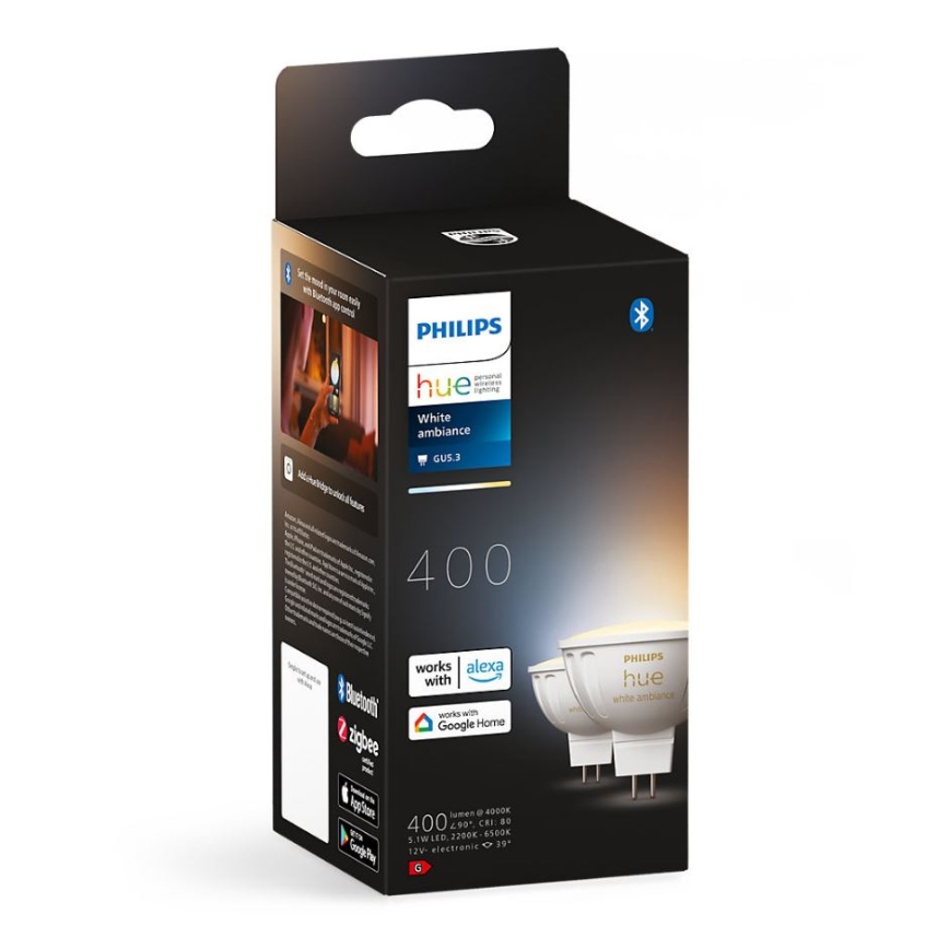 Confezione da 4 lampadine LED dimmerabili Philips Hue WHITE AMBIANCE GU5,3/MR16/5,1W/12V 2200-6500K