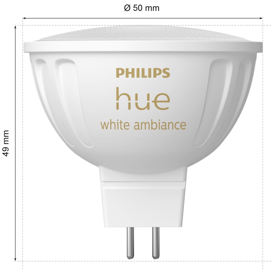 Confezione da 4 lampadine LED dimmerabili Philips Hue WHITE AMBIANCE GU5,3/MR16/5,1W/12V 2200-6500K
