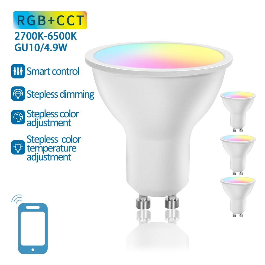 Set da 4 lampadine LED RGBW dimmerabili Smart GU10/4,9W/230V 2700-6500K - Aigostar
