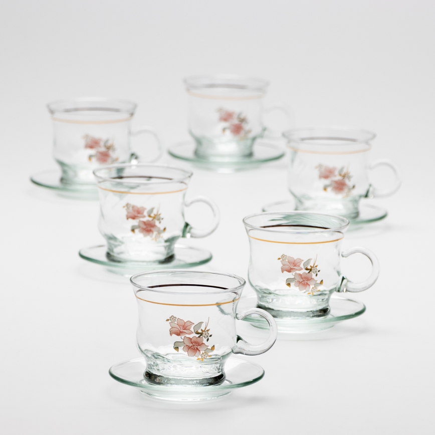 Set da 6 tazze di vetro con piattino, mazzo trasparente n. 4