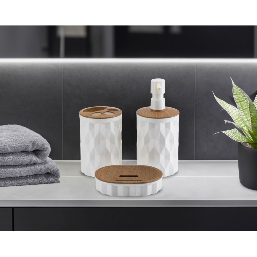 Set da bagno REINA 5 pz bianco/marrone