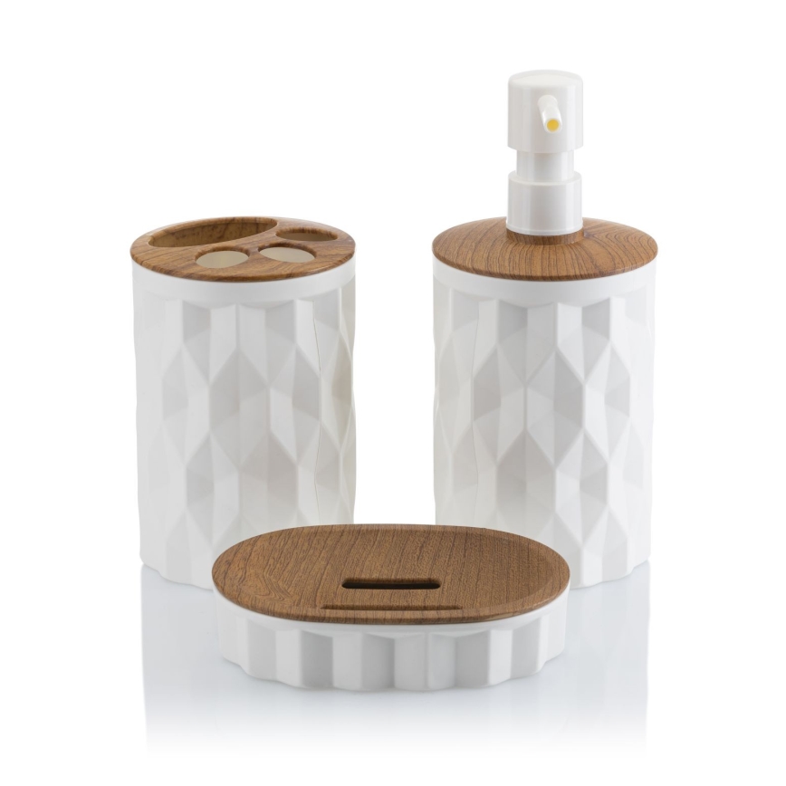 Set da bagno REINA 5 pz bianco/marrone