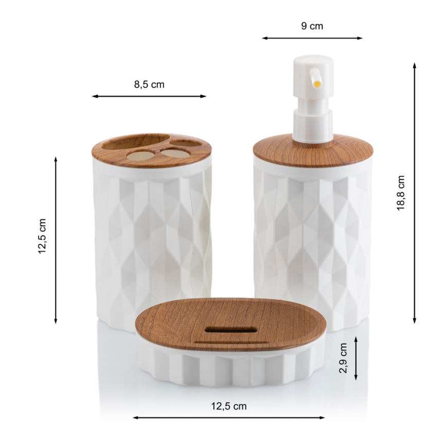 Set da bagno REINA 5 pz bianco/marrone