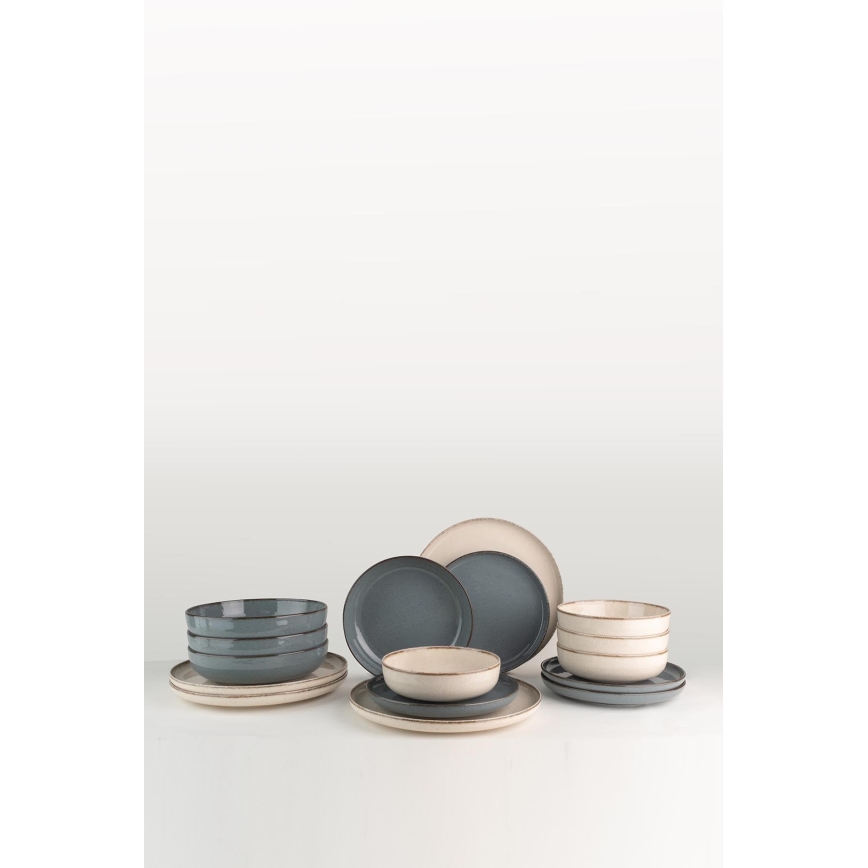 Set da tavola 16 pezzi beige/blu/porcellana