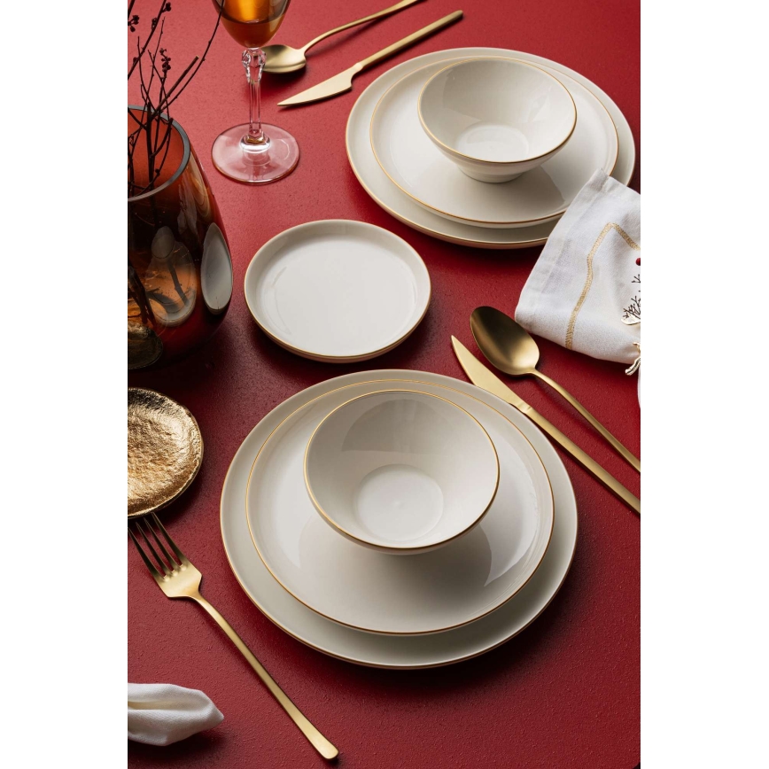Set da tavola 16 pezzi beige/oro in porcellana