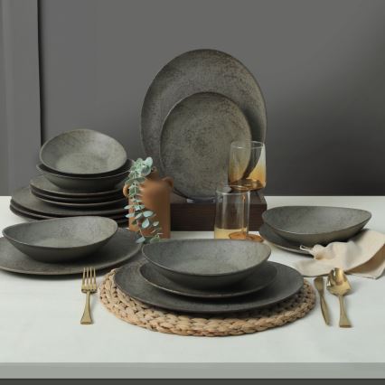 Set da tavola 18 pezzi antracite/verde in gres