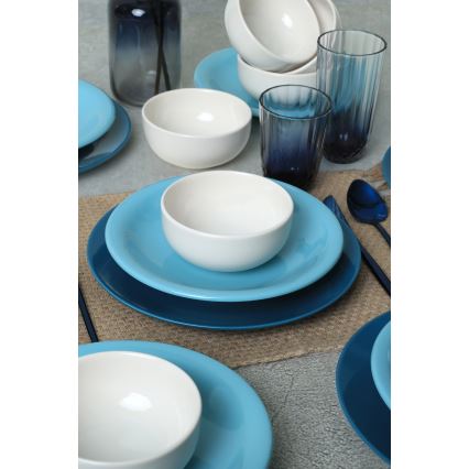 Set da tavola 18 pezzi, blu/bianco, in ceramica