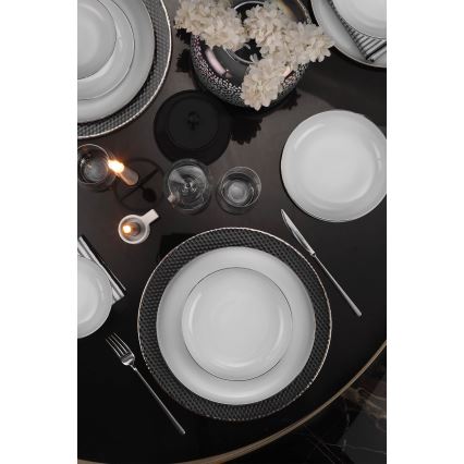 Set da tavola 18 pezzi in porcellana, bianco/argento