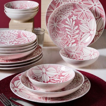 Set da tavola 18 pezzi rosso/bianco/porcellana