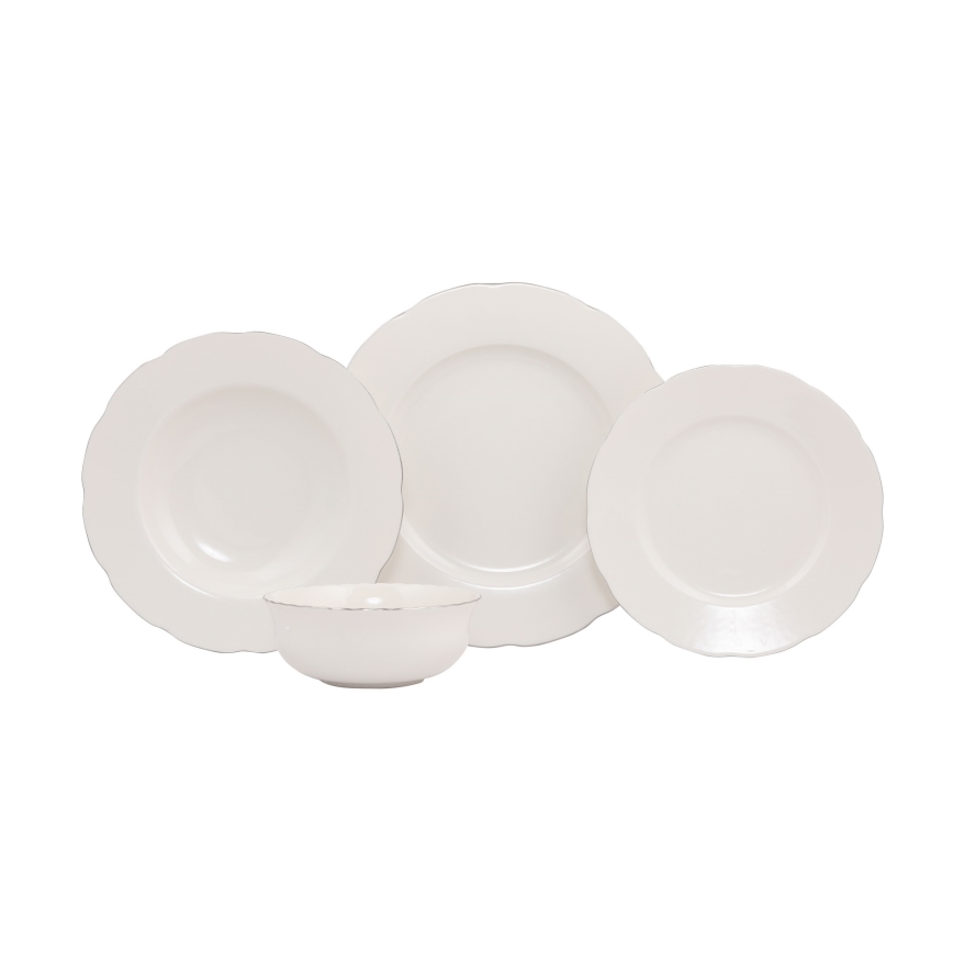 Set da tavola 24 pezzi bianco/argento/porcellana