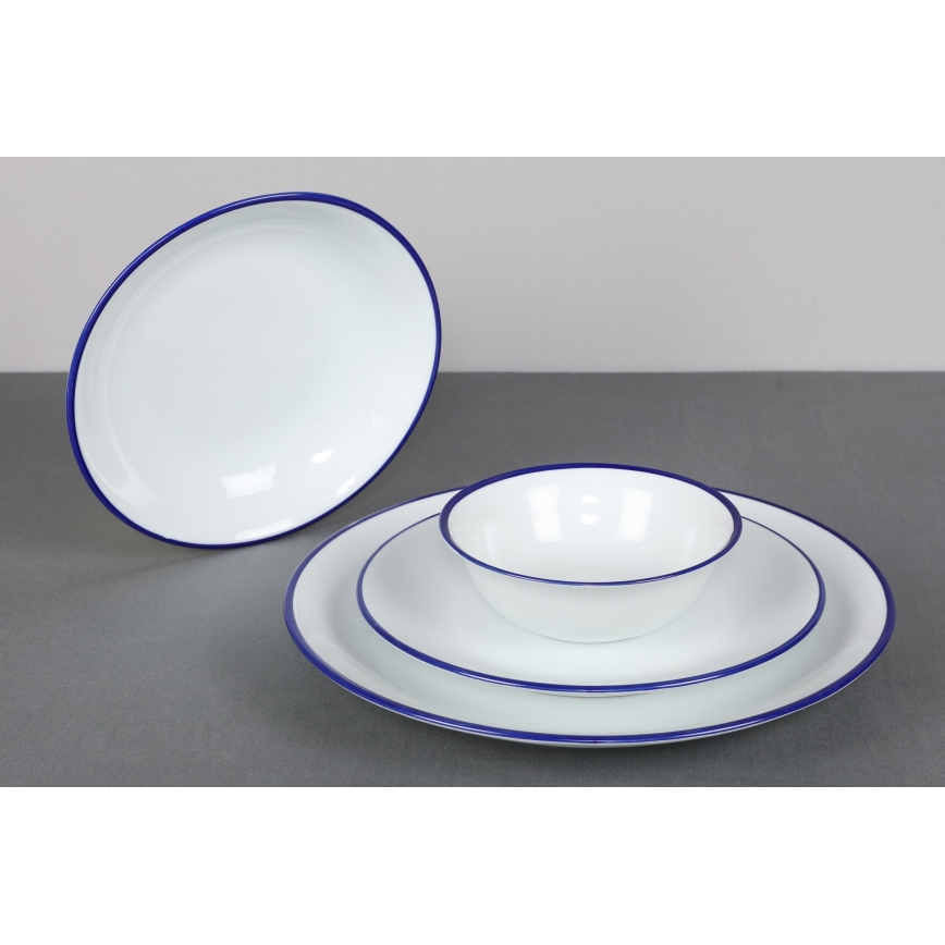 Set da tavola 24 pezzi, bianco/blu, in porcellana