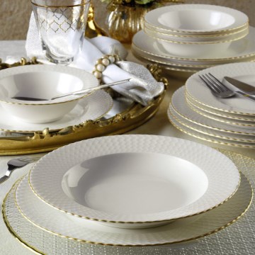 Set da tavola 24 pezzi bianco/oro/porcellana