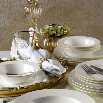 Set da tavola 24 pezzi bianco/oro/porcellana