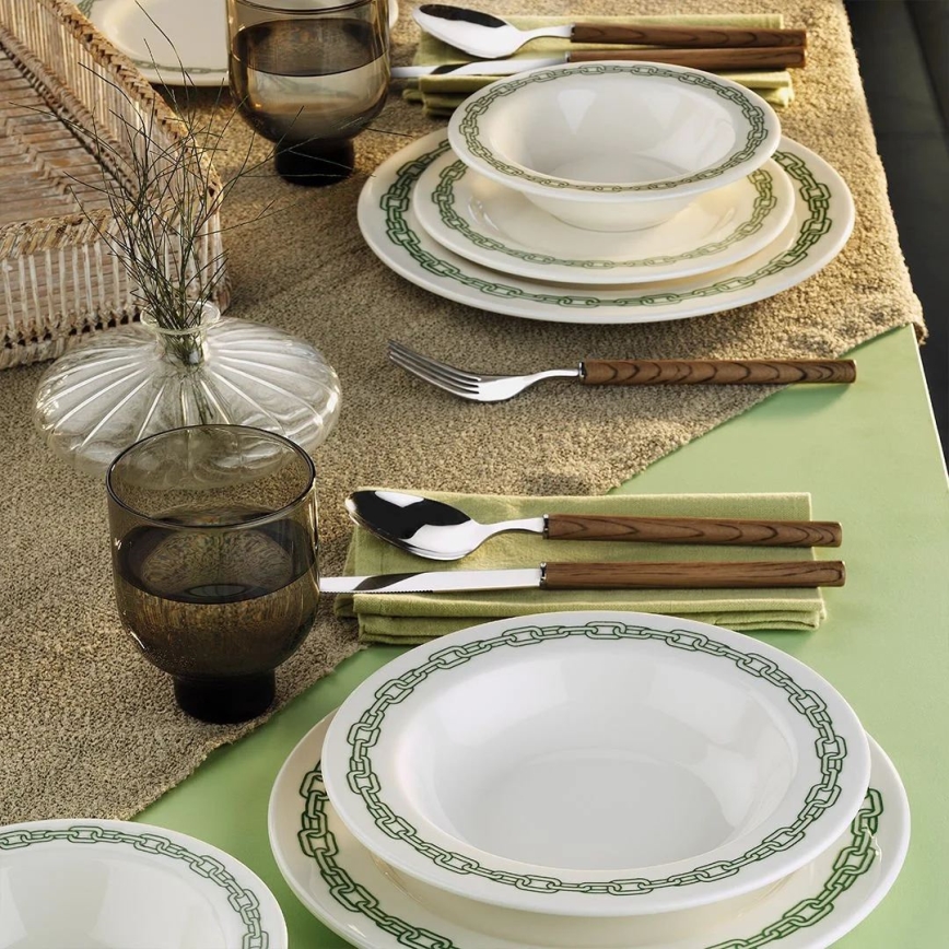 Set da tavola 24 pezzi bianco/verde/porcellana