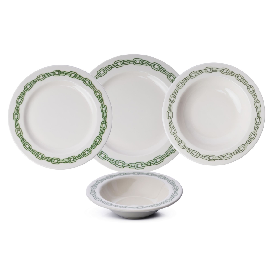 Set da tavola 24 pezzi bianco/verde/porcellana