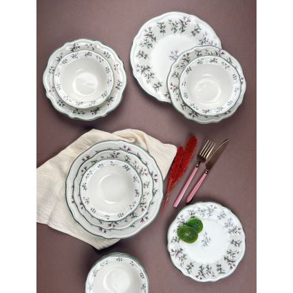 Set da tavola 24 pezzi bianco/verde/porcellana