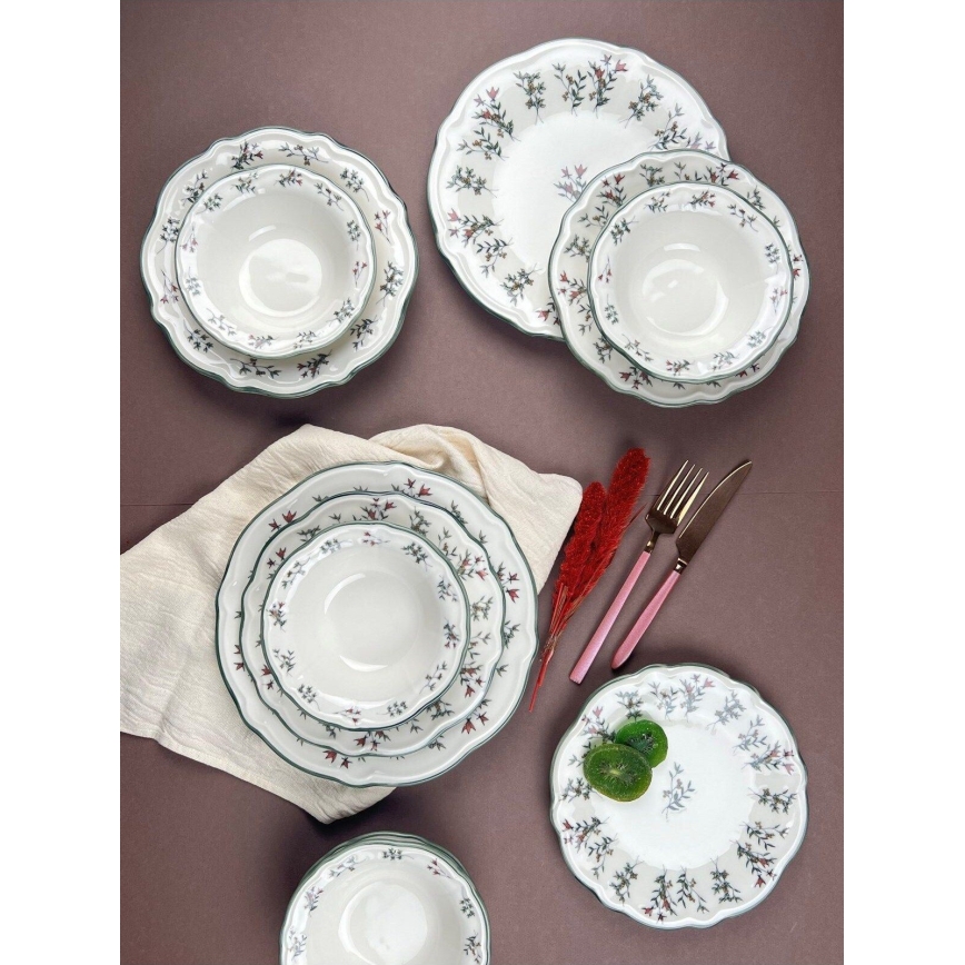 Set da tavola 24 pezzi bianco/verde/porcellana