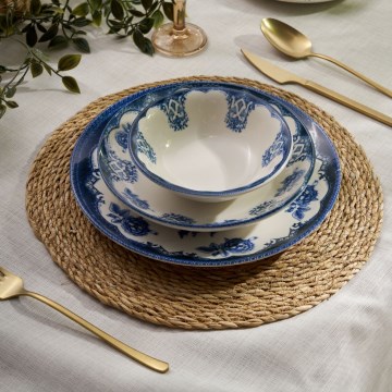Set da tavola 24 pezzi blu/bianco in porcellana