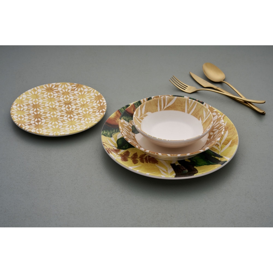 Set da tavola 24 pezzi in ceramica, giallo/verde/bianco