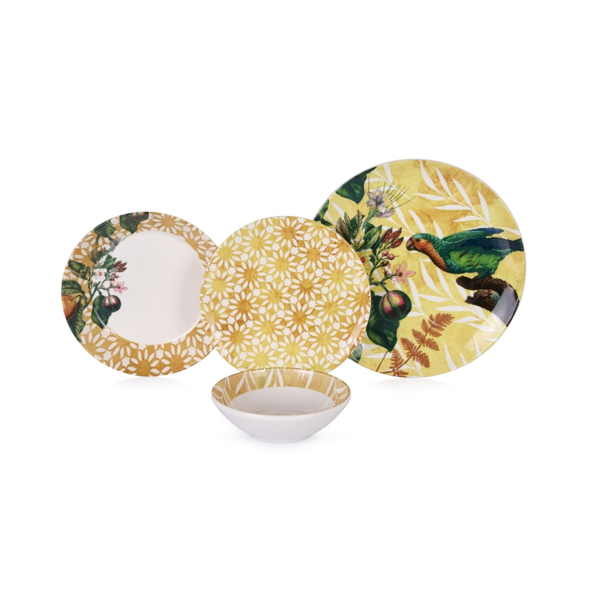 Set da tavola 24 pezzi in ceramica, giallo/verde/bianco