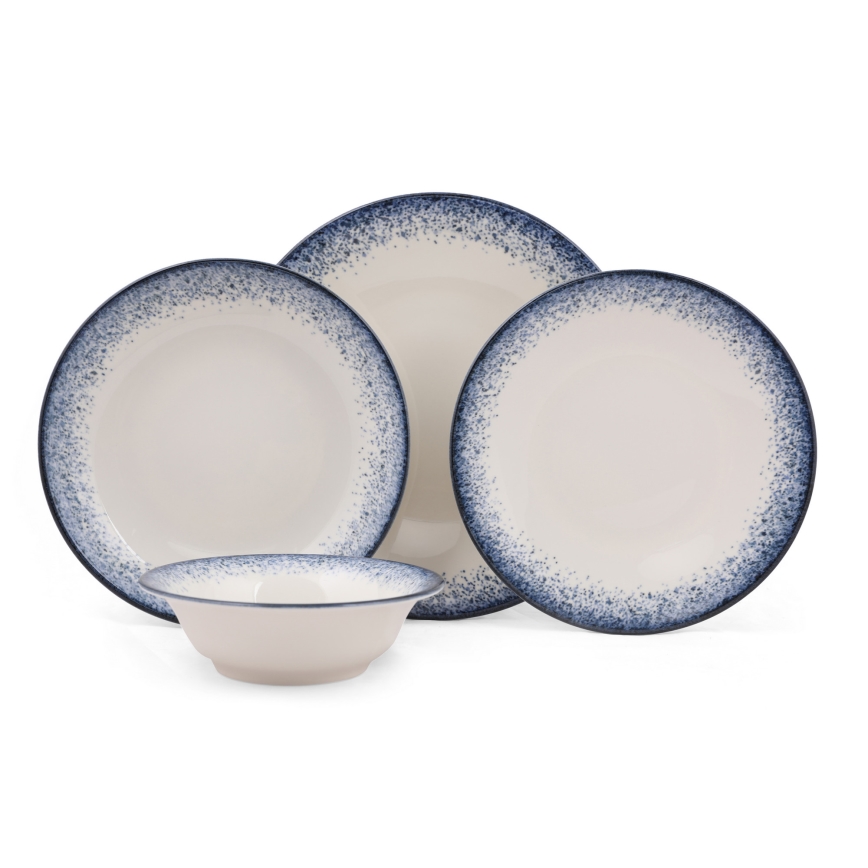 Set da tavola 24 pezzi in porcellana, bianco/blu