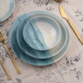 Set da tavola 24 pezzi in porcellana, blu/crema