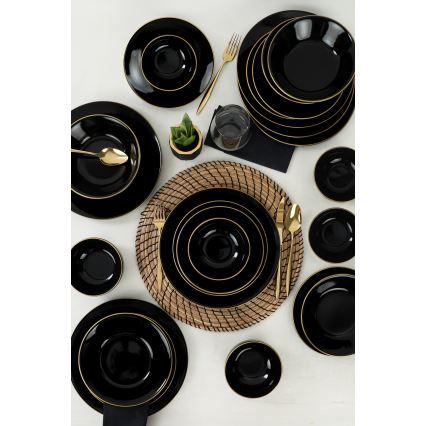 Set da tavola 24 pezzi nero/oro/gres