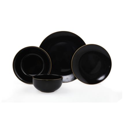 Set da tavola 24 pezzi nero/oro/gres