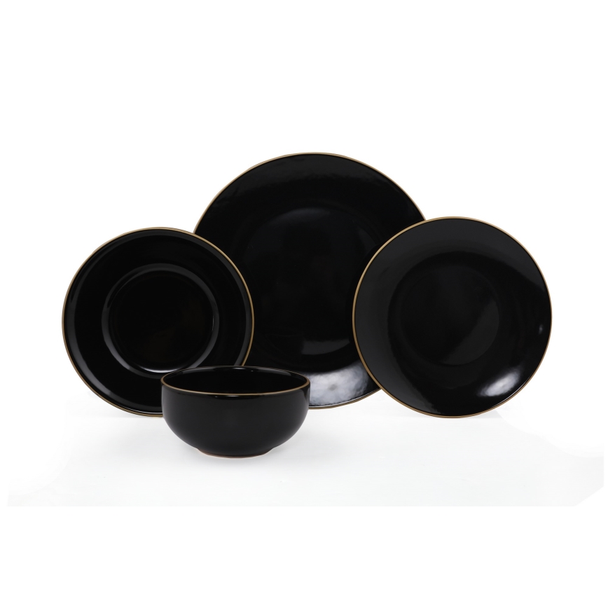 Set da tavola 24 pezzi nero/oro/gres