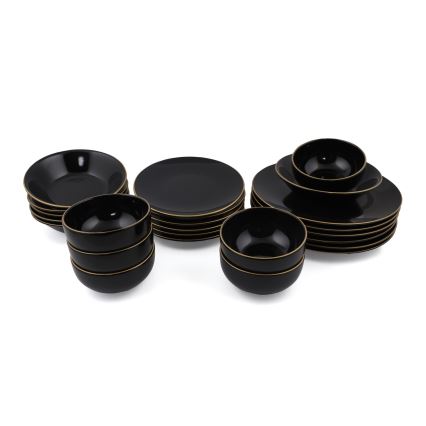 Set da tavola 24 pezzi nero/oro/gres