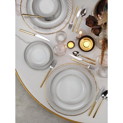Set da tavola 24 pezzi, porcellana bianca con dettagli oro