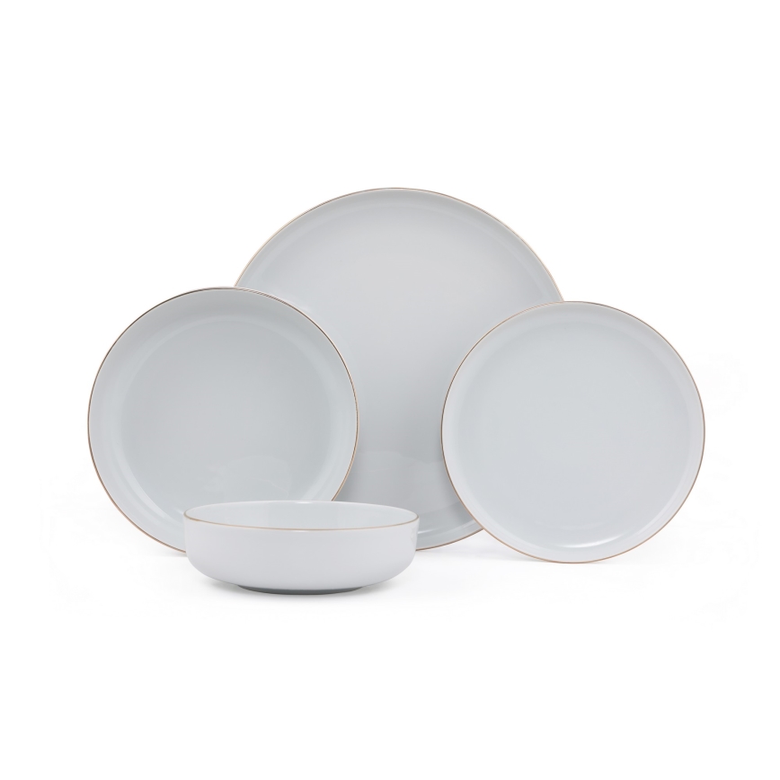 Set da tavola 24 pezzi, porcellana bianca con dettagli oro